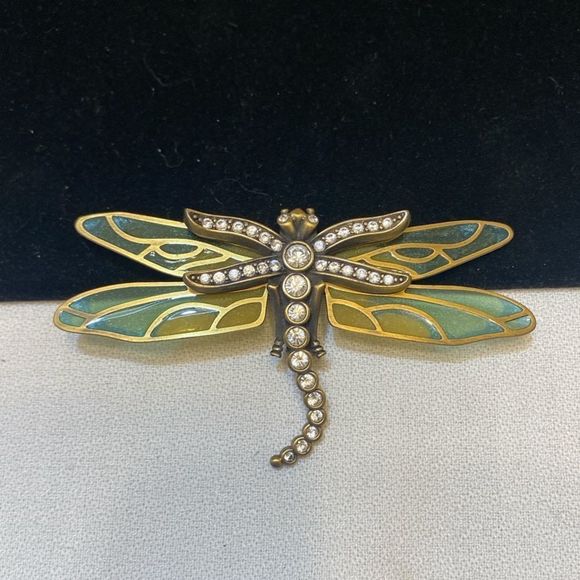 Vintage KJL Kenneth Jay Lane Stained Glass And Rhinestone Dragonfly Broo… - Picture 12 of 12